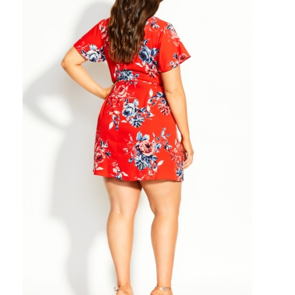 City Chic Red Paris Floral Mini Dress - Picture 2 of 8